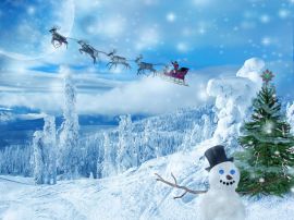 Snowman and sleigh Обои