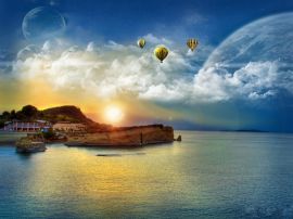 Baloons over beach Wallpaper