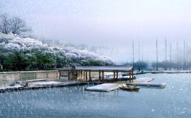 Snowing over lake Обои