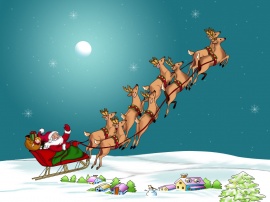 Santa and reindeers Wallpaper