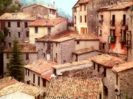 Ocher Rooftops Peille Wallpaper